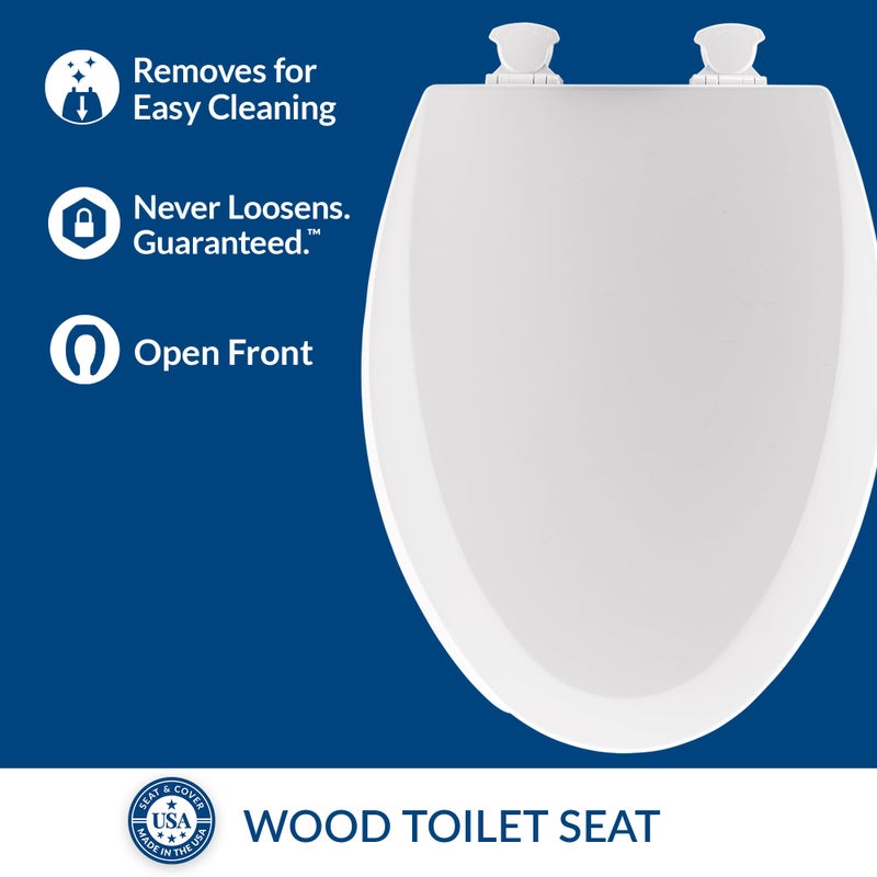 Mayfair 18440EC Open Front Toilet Seat and Lid, Easy Clean Hinges and Durable Wood Seat, Made in USA, Elongated, White - Image 2